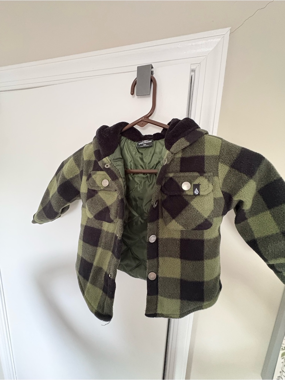 Volcom Olive and Black Plaid Hooded Jacket